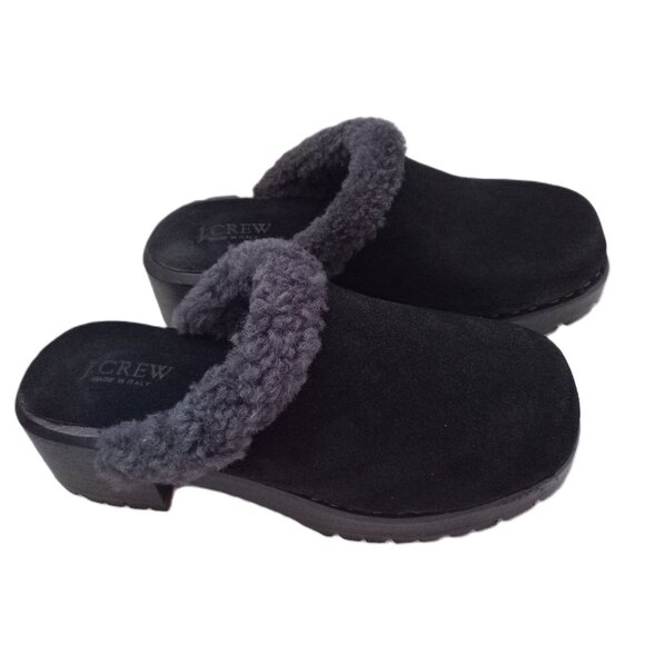 J. Crew Shoes Women Leather Clogs Slip On Wood Block Heel 2" Black Italy Size 6 - Picture 1 of 10